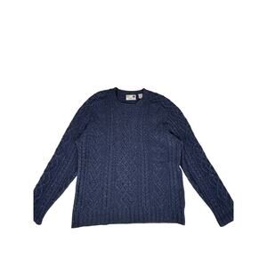 Nordstrom Pure Stuff cable knit 50% wool blend navy blue marled yarn mens Sz L